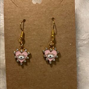 Pink Heart Eye Earrings